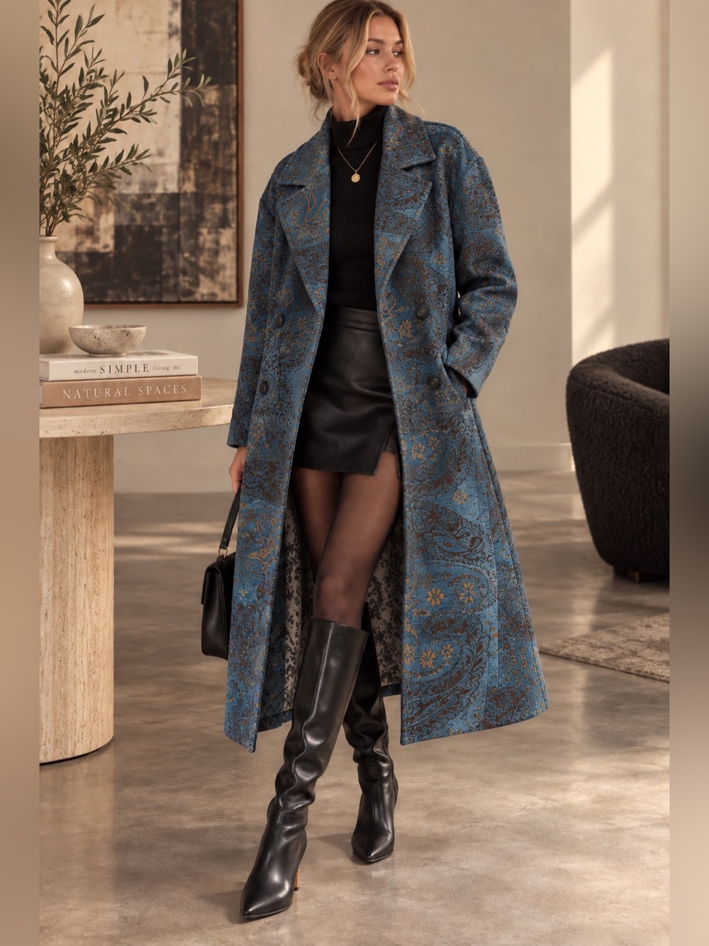Free People Micah Blue Paisley Jacquard Duster Coat NWT XS